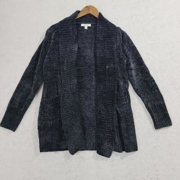 NEW Orvis Womens XS Open Front Cardigan Sweater Charcoal Black Ribbed H411 - Picture 2 of 9